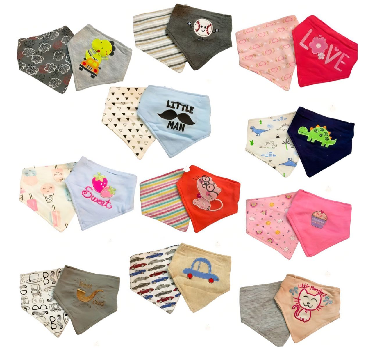 Pack 6 Baberos Bandanas Bebe Doble Capa De Algodón Y Bordada 3 Bipack Niña