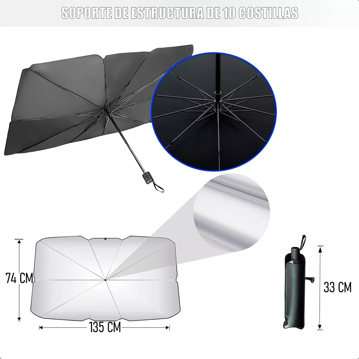 Quitasol Tipo Sombrilla Para Auto Parasol Retractil Parabris