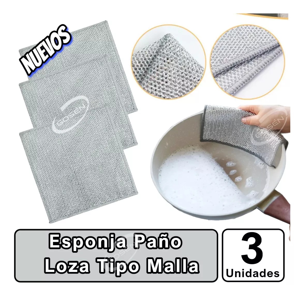 Esponja Loza Platos Olla Tipo Malla - Paño Limpieza Malla X3