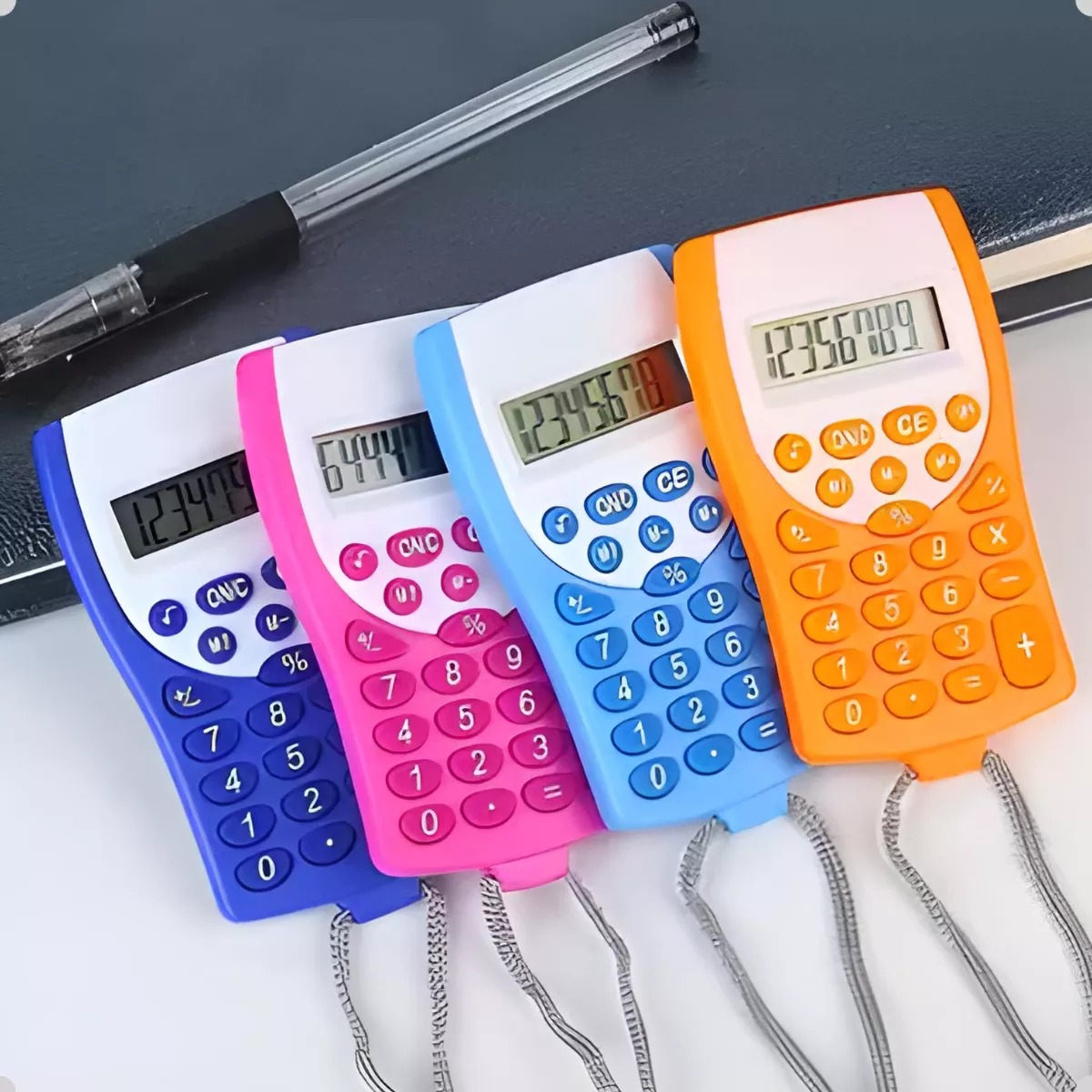 Mini Calculadora De Bolsillo En Colores Con Cuerda