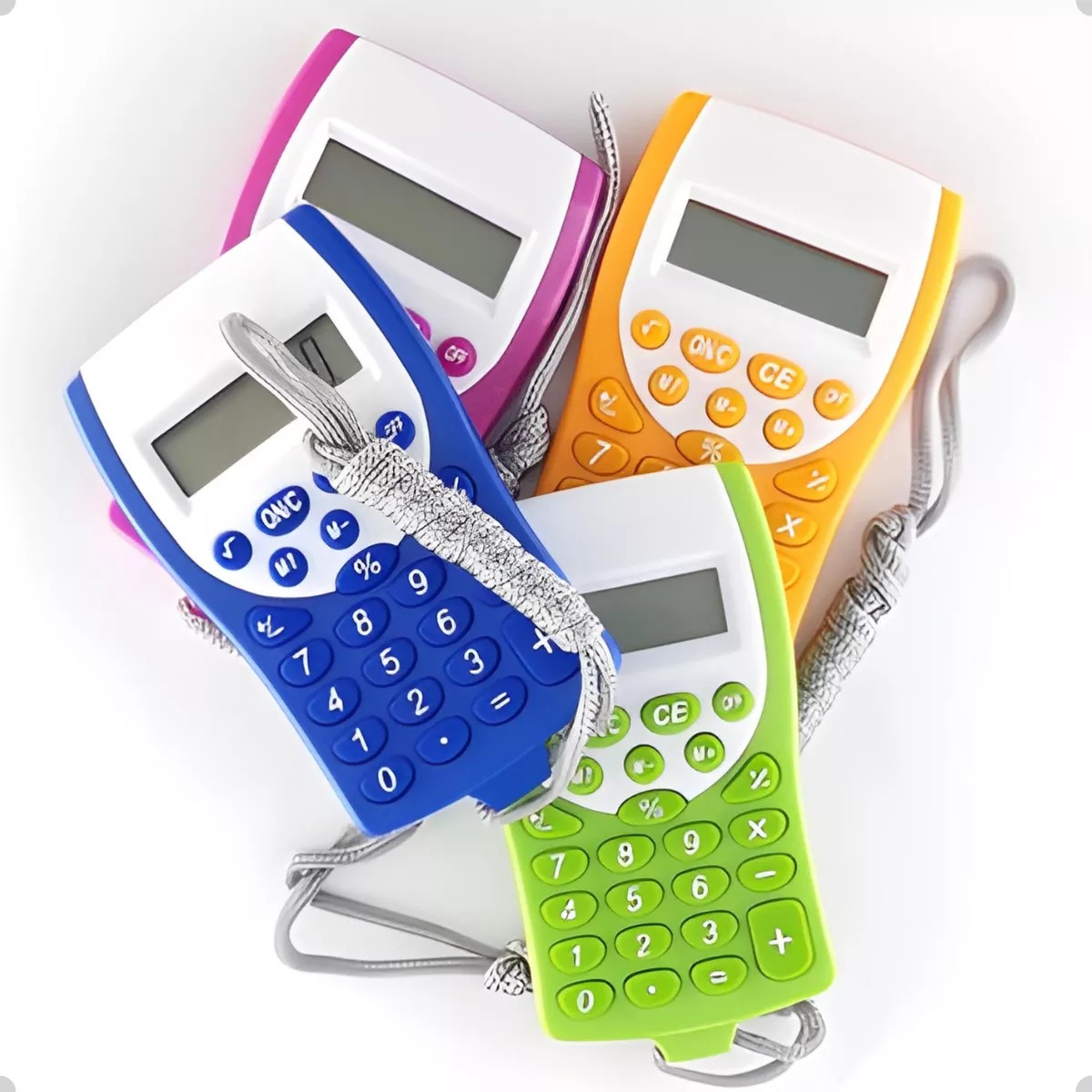 Mini Calculadora De Bolsillo En Colores Con Cordón